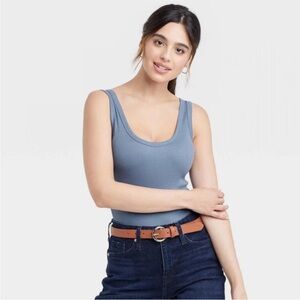 Blue scoop neck bodysuit